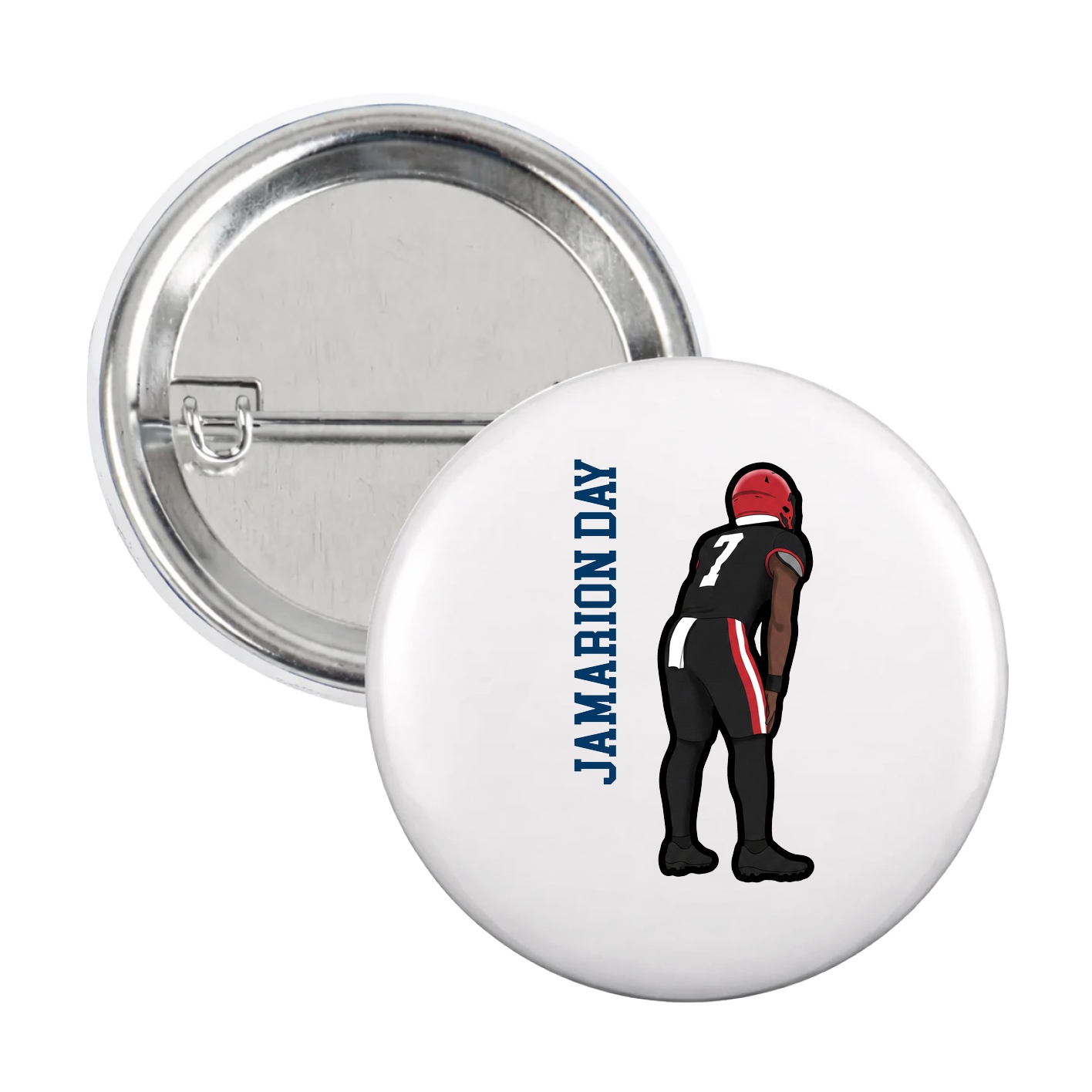 Game Day Button — Name Vertical in White