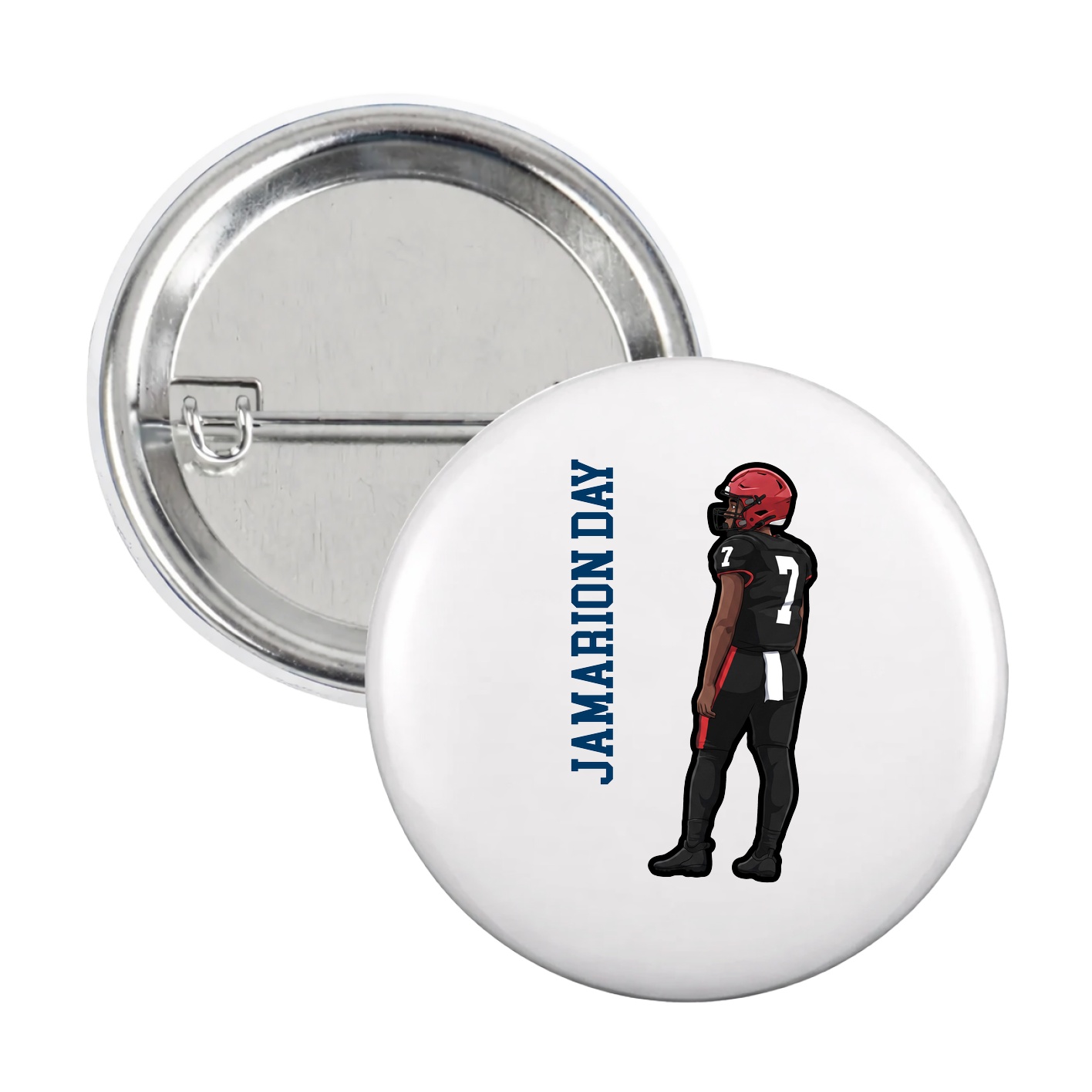 Game Day Button — Name Vertical in White