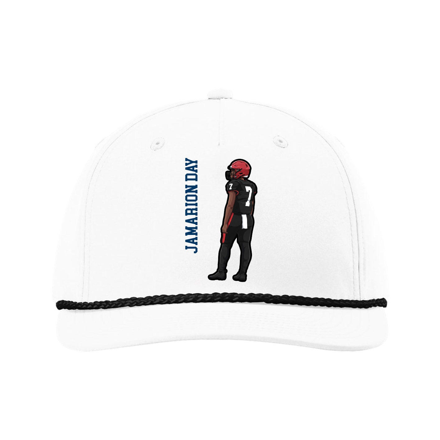 Five-Panel Classic Rope Cap — Name Vertical in White