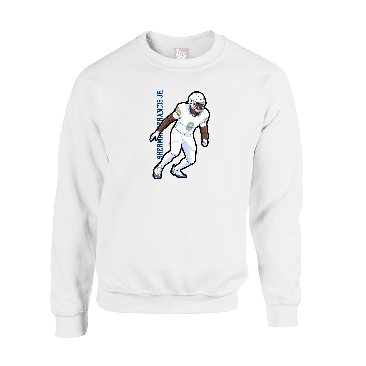Fleece Crew — Name Vertical in White
