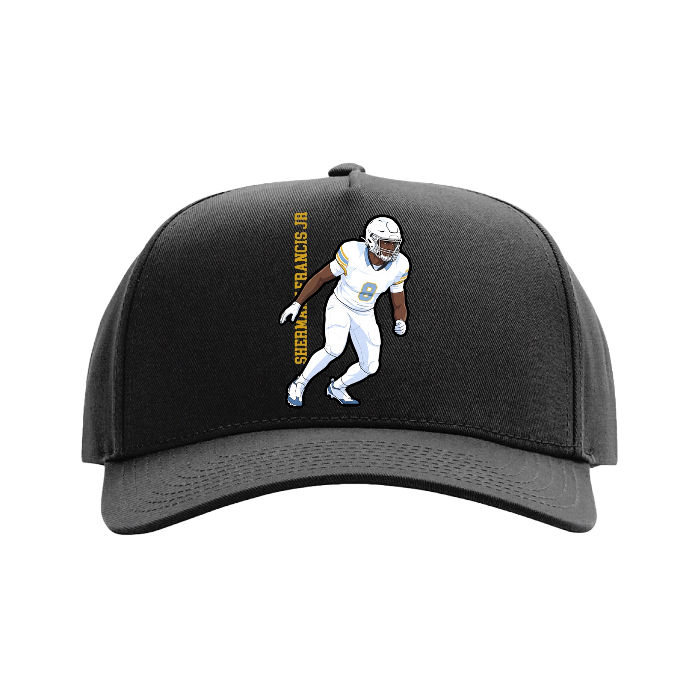 Full Fabric Five-Panel Champ Cap — Name Vertical in Black