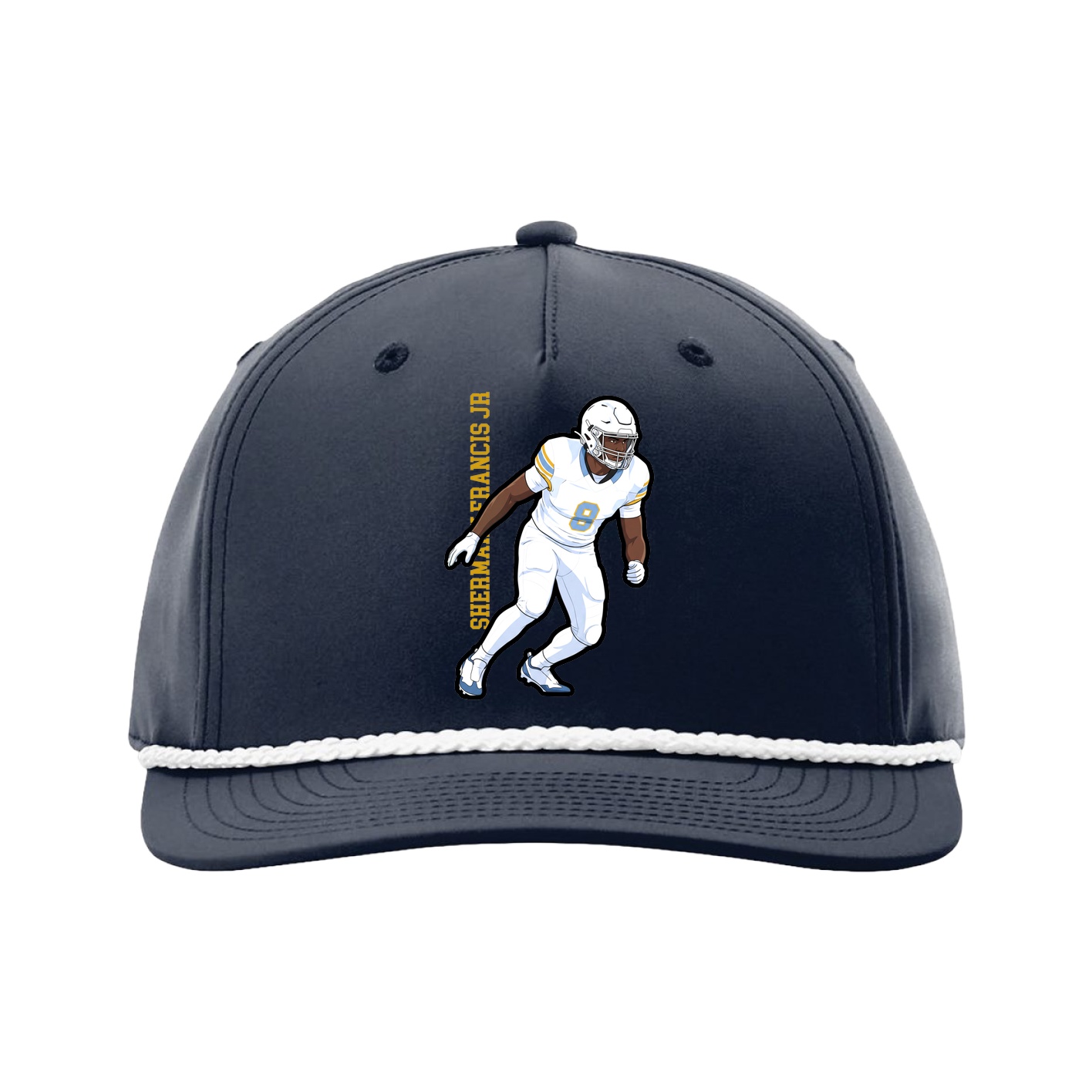 Five-Panel Classic Rope Cap — Name Vertical in Navy