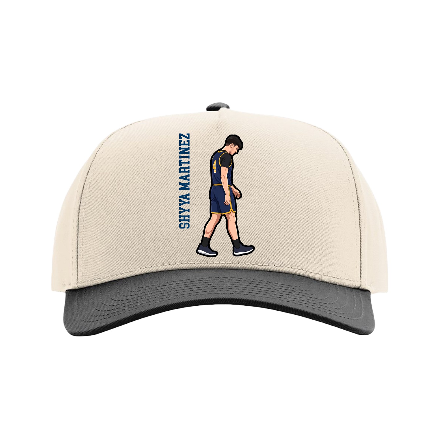Full Fabric Five-Panel Champ Cap — Name Vertical in Cream/Black