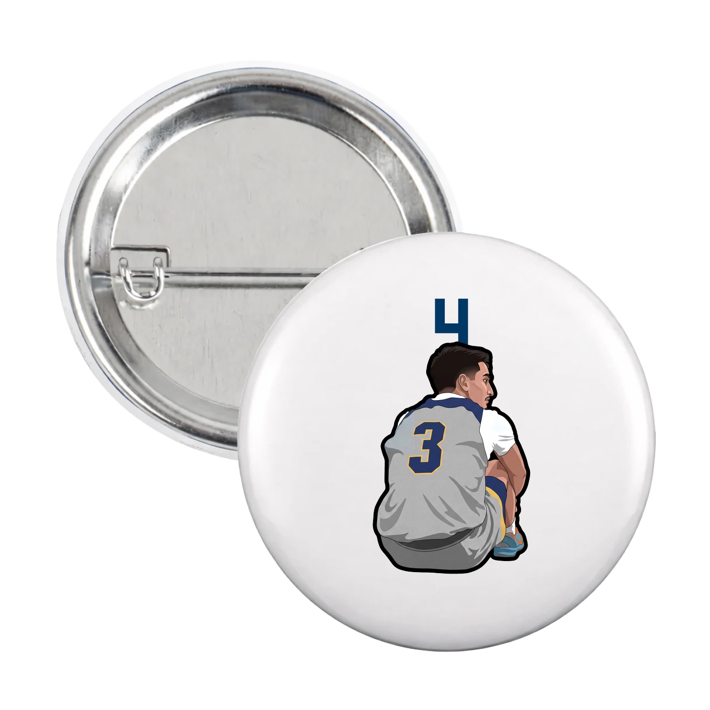Game Day Button — Number Top in White