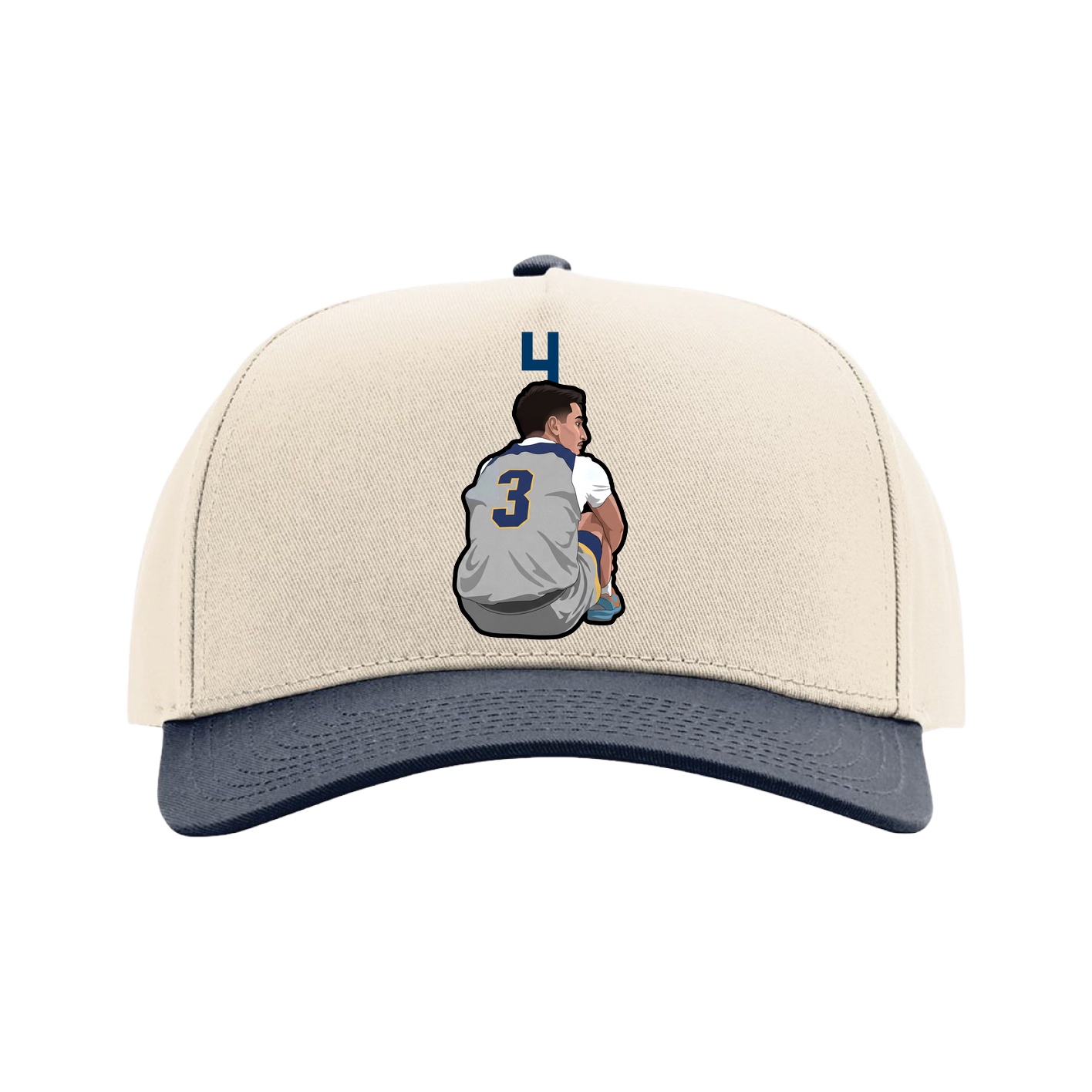 Full Fabric Five-Panel Champ Cap — Number Top in Cream/Navy