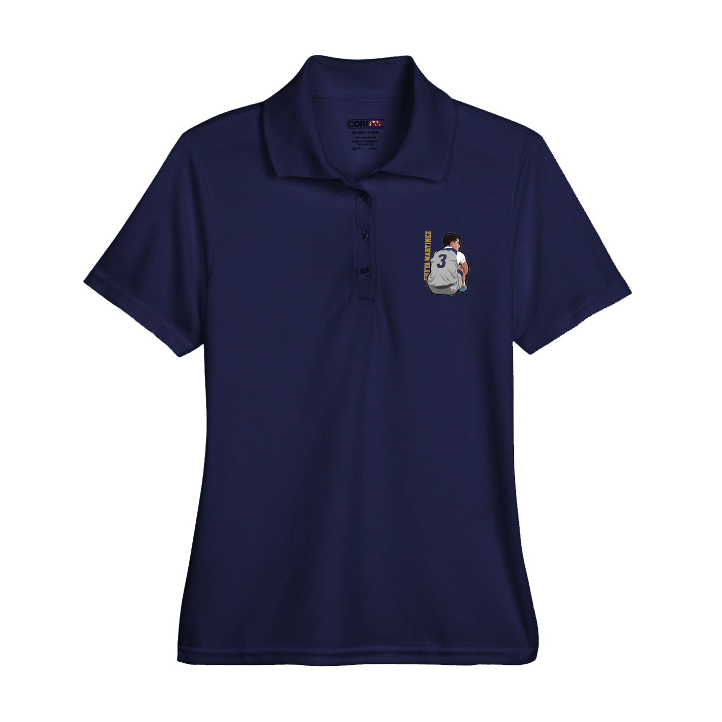 Womens Performance Polo — Name Vertical in Navy