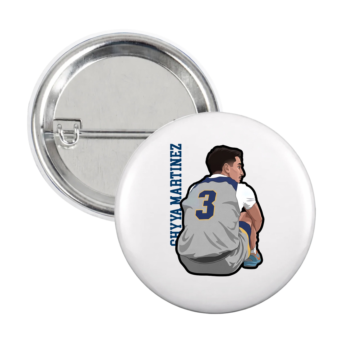 Game Day Button — Name Vertical in White