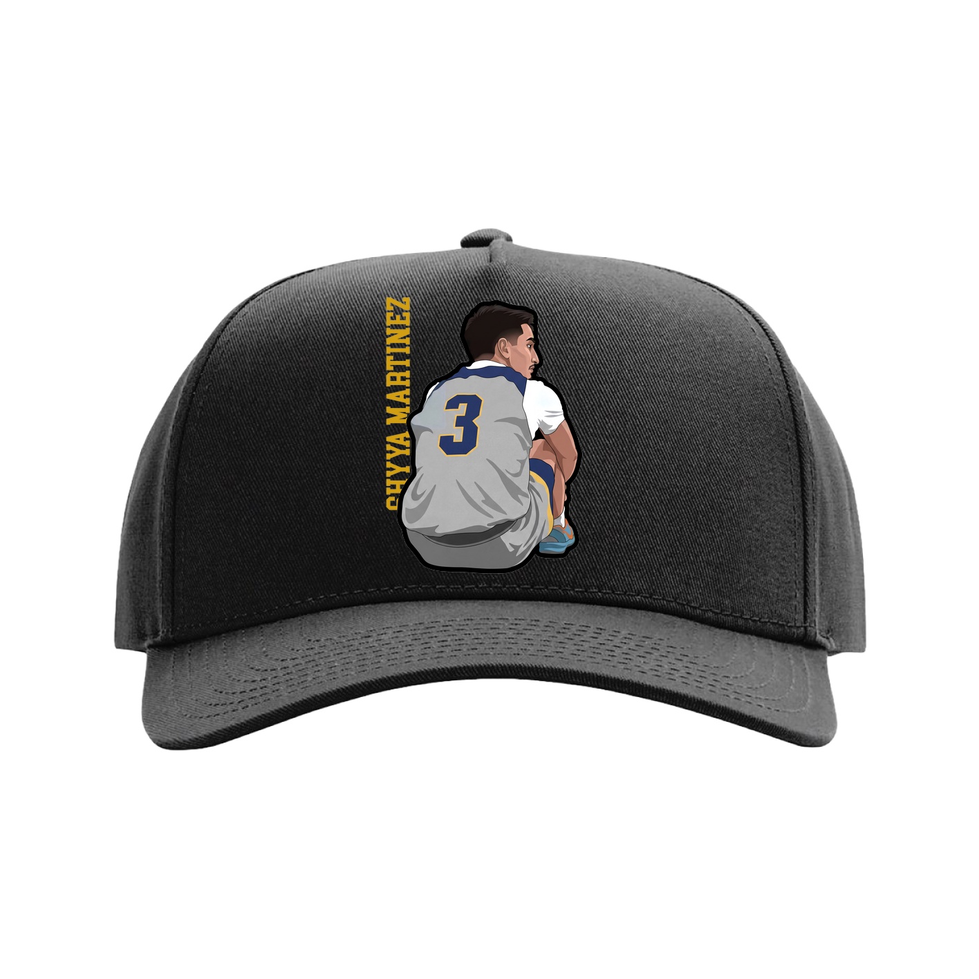 Full Fabric Five-Panel Champ Cap — Name Vertical in Black