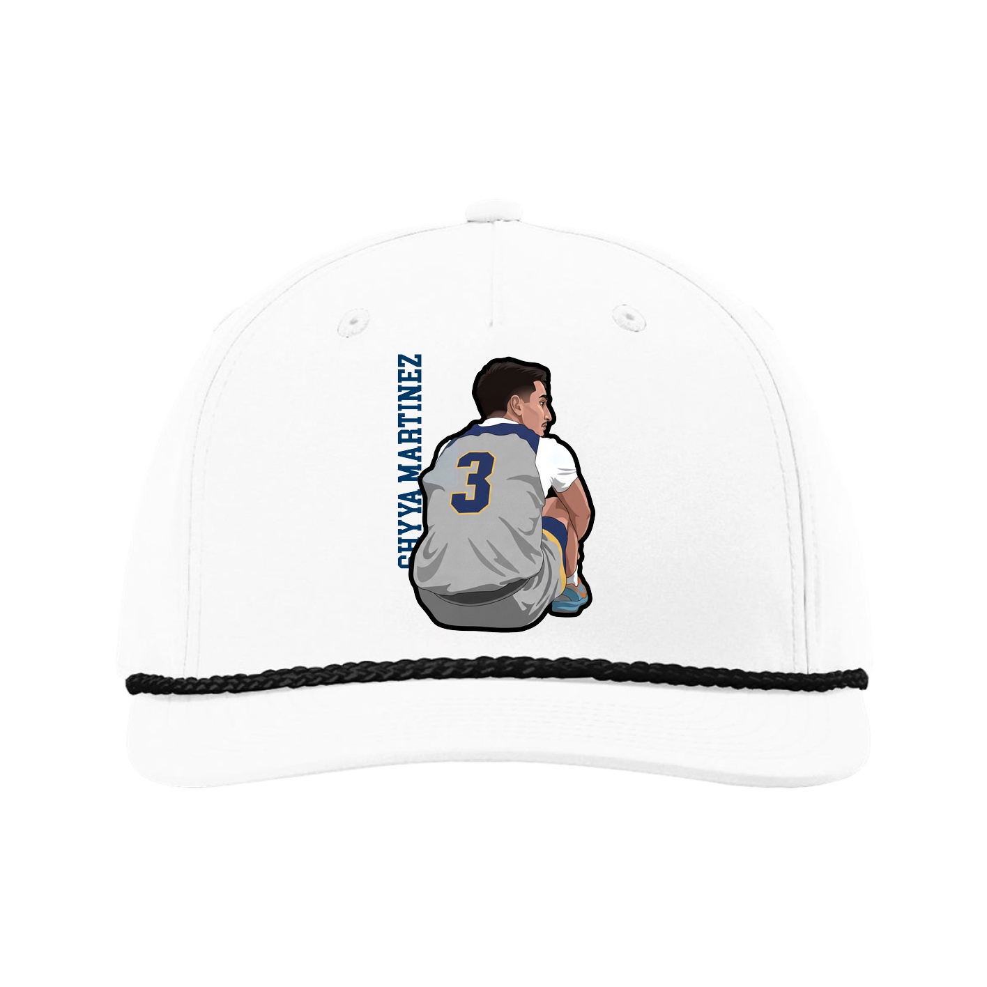Five-Panel Classic Rope Cap — Name Vertical in White