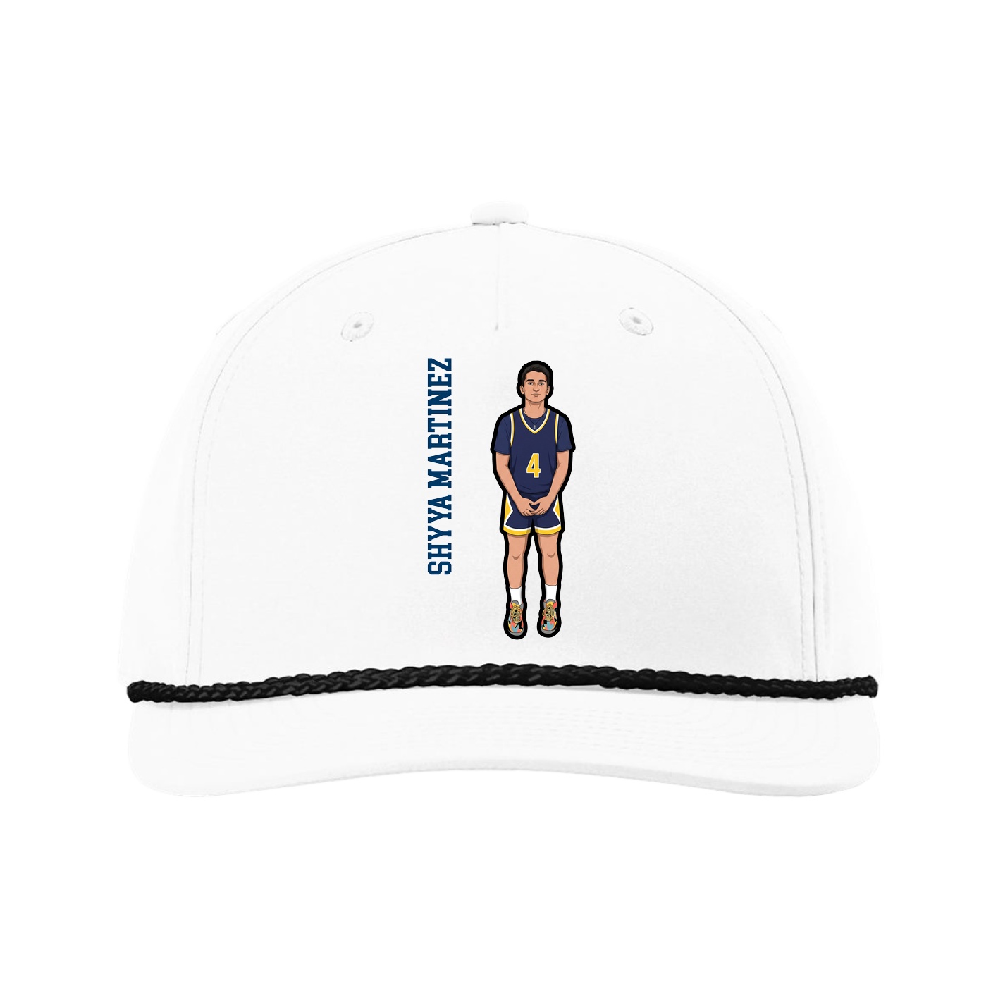 Five-Panel Classic Rope Cap — Name Vertical in White