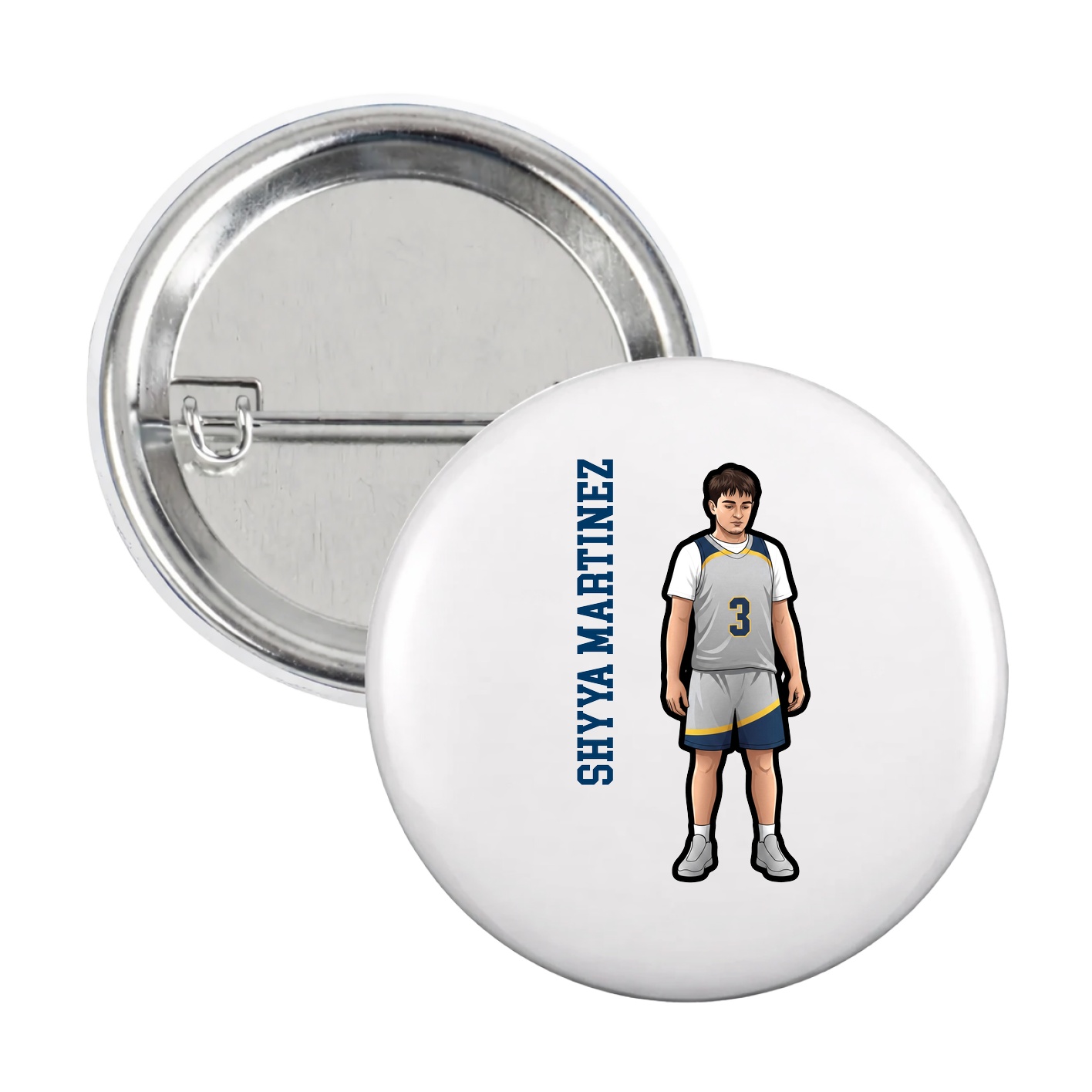 Game Day Button — Name Vertical in White