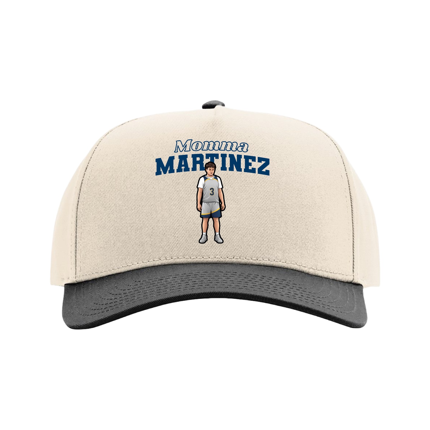 Full Fabric Five-Panel Champ Cap — Mothers Day Block in Cream/Black
