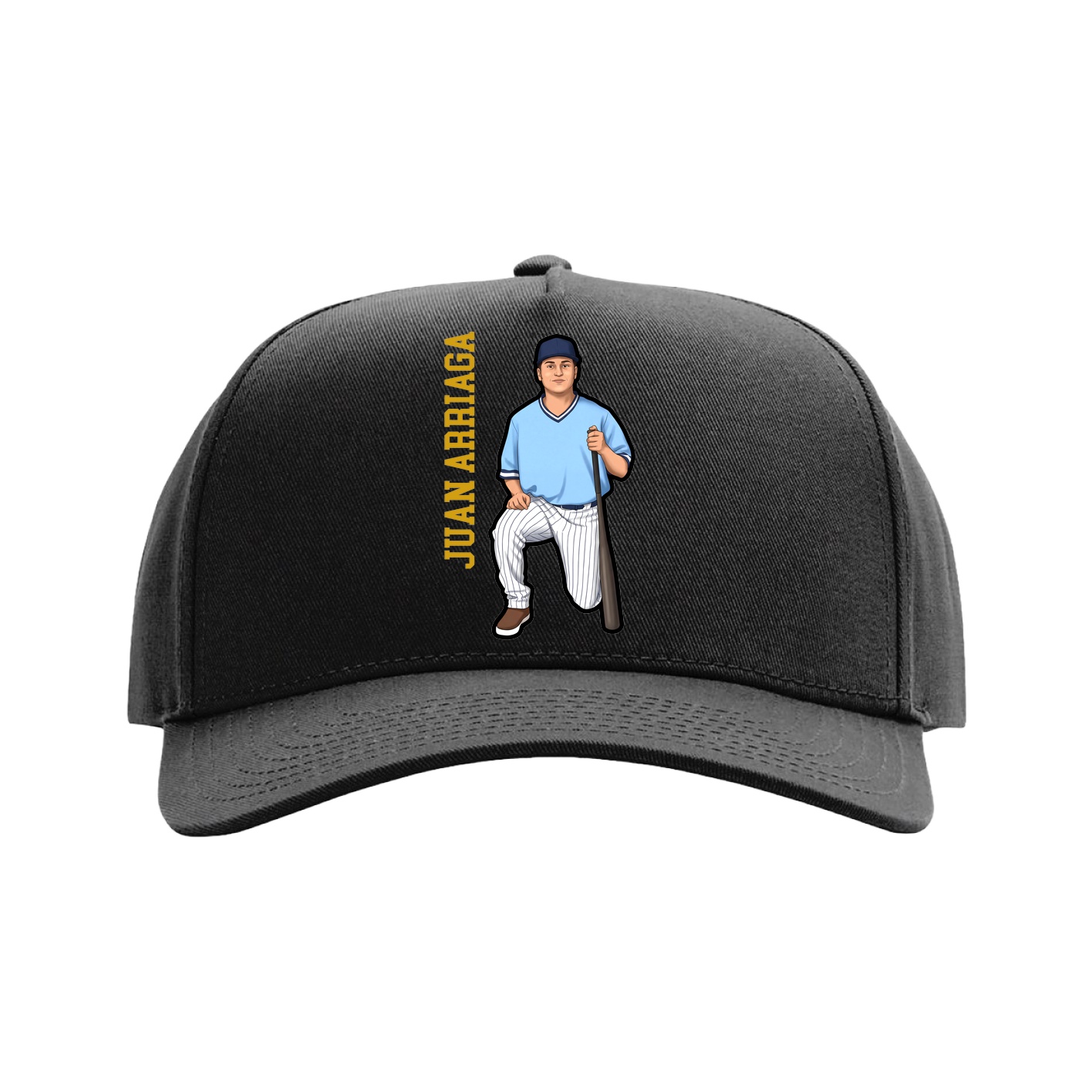 Full Fabric Five-Panel Champ Cap — Name Vertical in Black