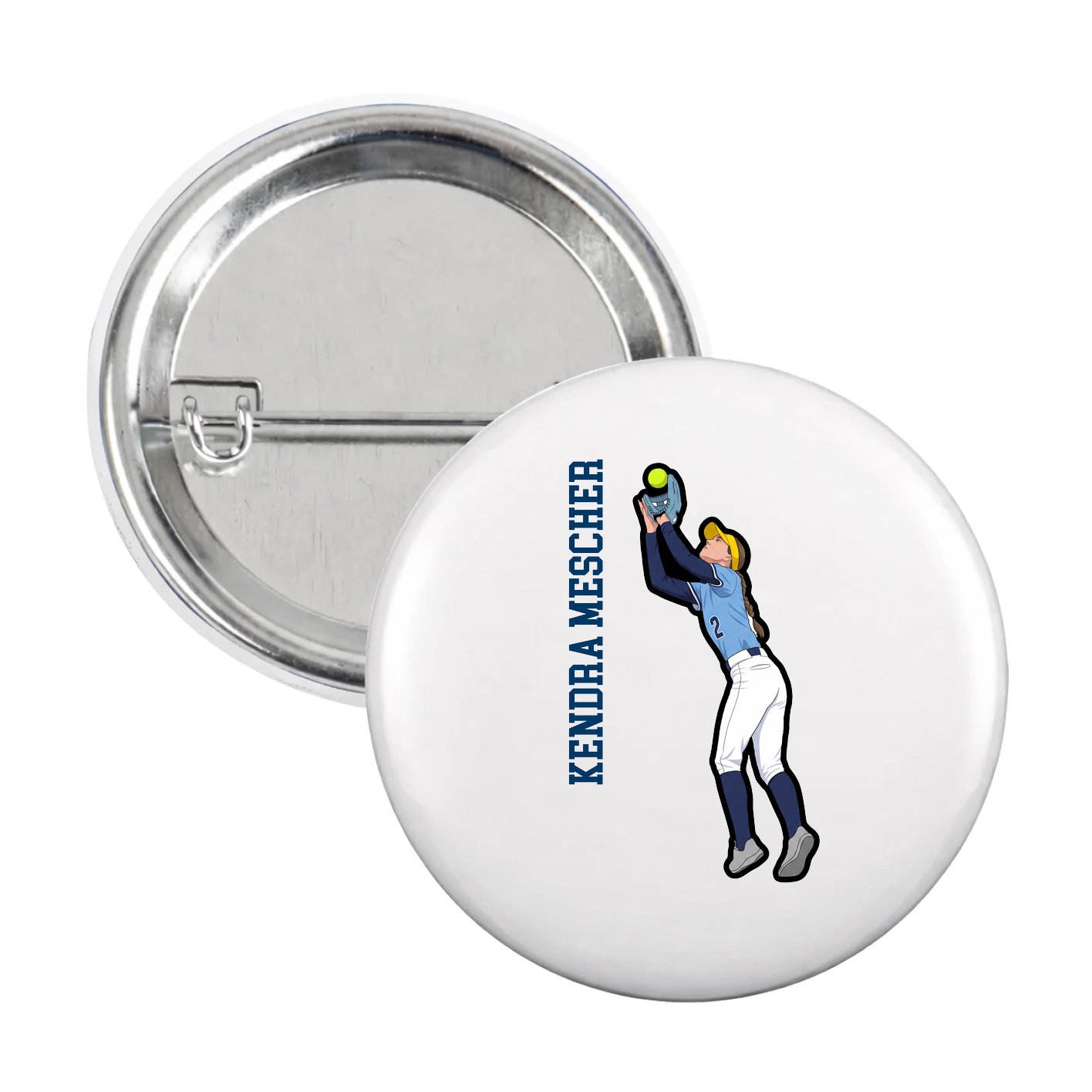 Game Day Button — Name Vertical in White