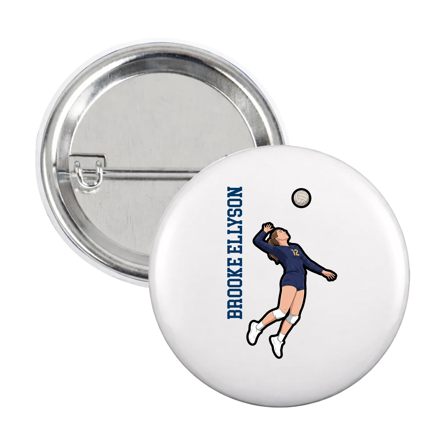 Game Day Button — Name Vertical in White