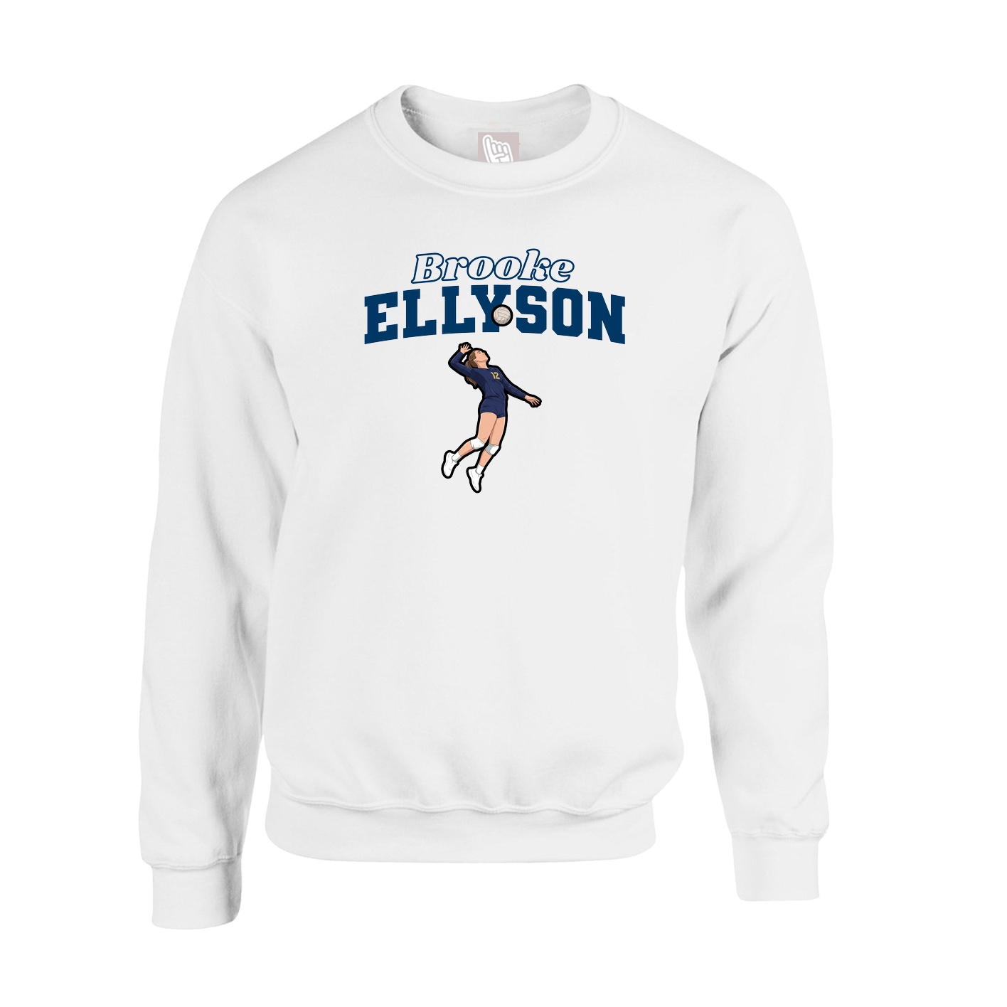Fleece Crew — Name Arch in White