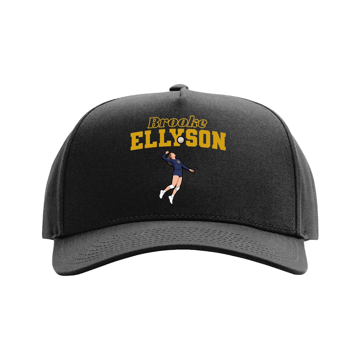 Full Fabric Five-Panel Champ Cap — Name Arch in Black