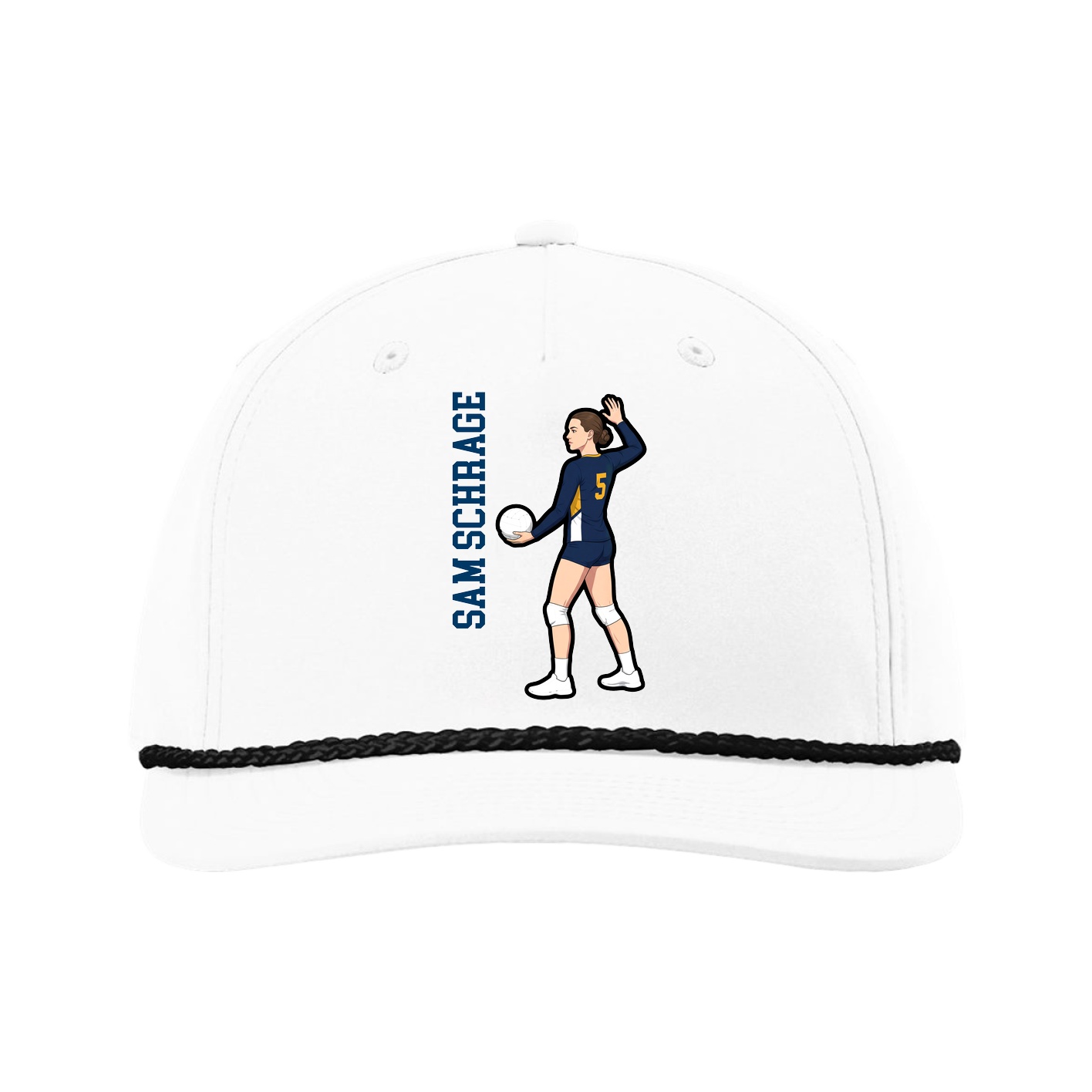 Five-Panel Classic Rope Cap — Name Vertical in White