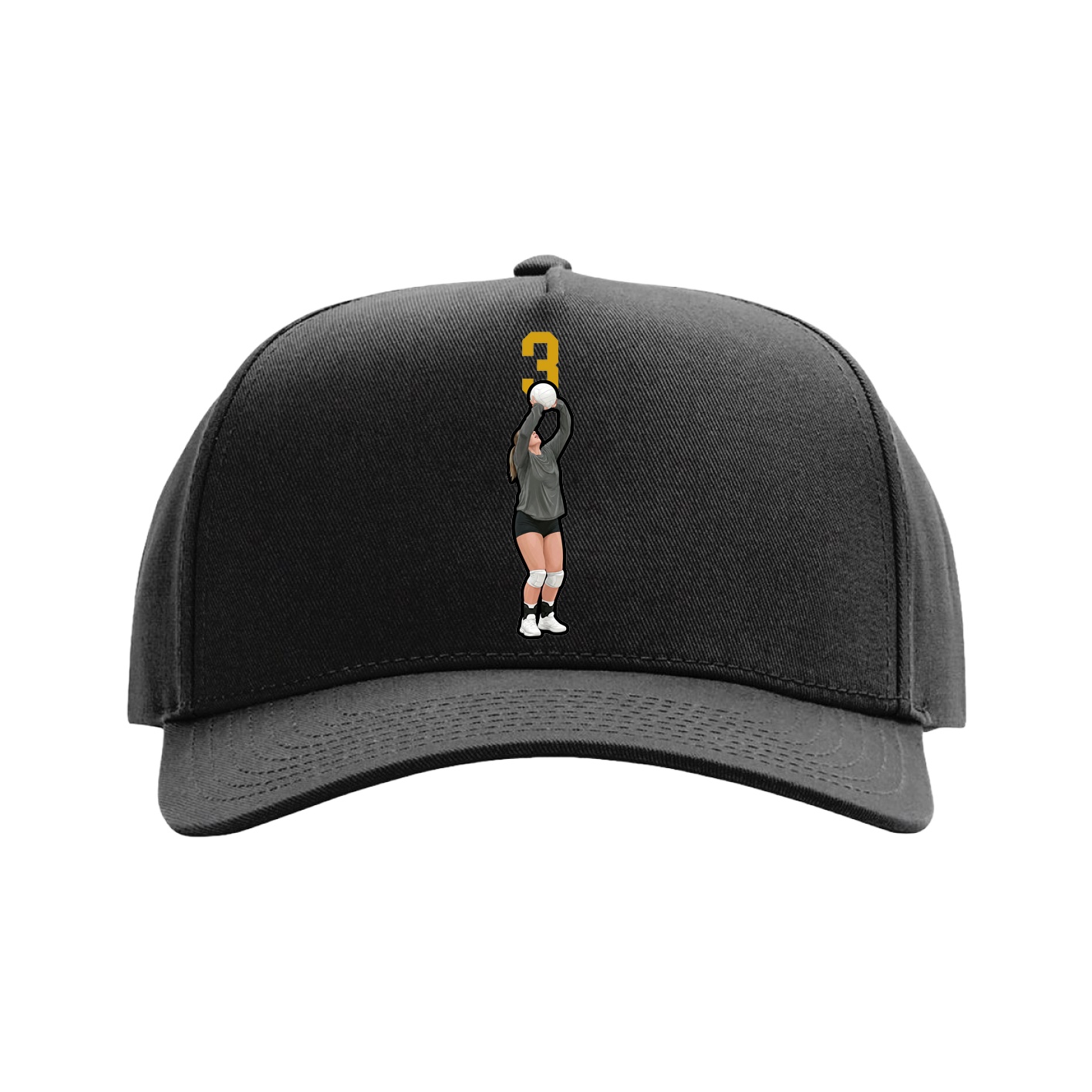 Full Fabric Five-Panel Champ Cap — Number Top in Black