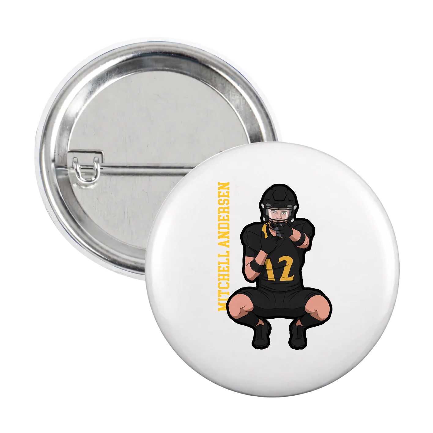 Game Day Button — Name Vertical in White