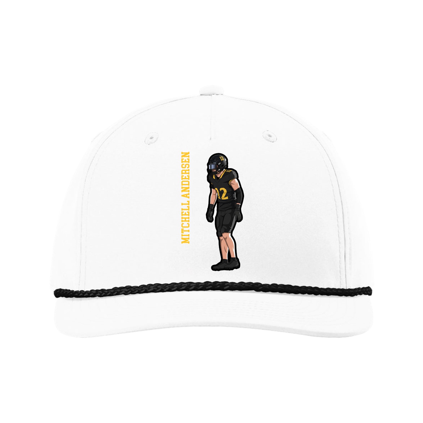 Five-Panel Classic Rope Cap — Name Vertical in White