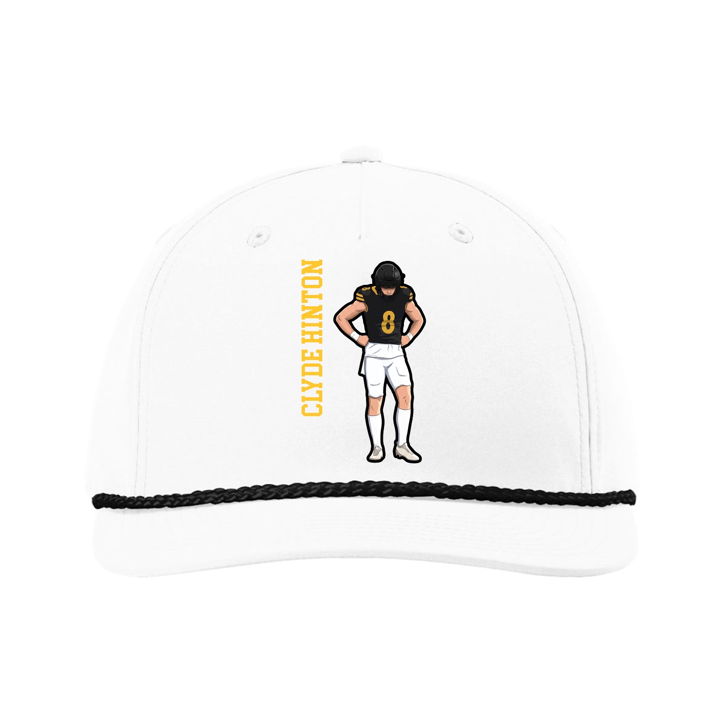 Five-Panel Classic Rope Cap — Name Vertical in White