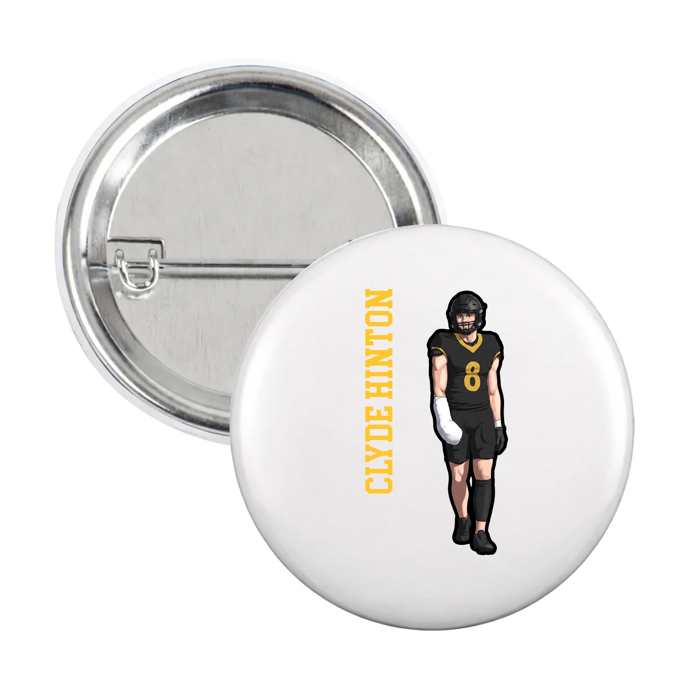 Game Day Button — Name Vertical in White