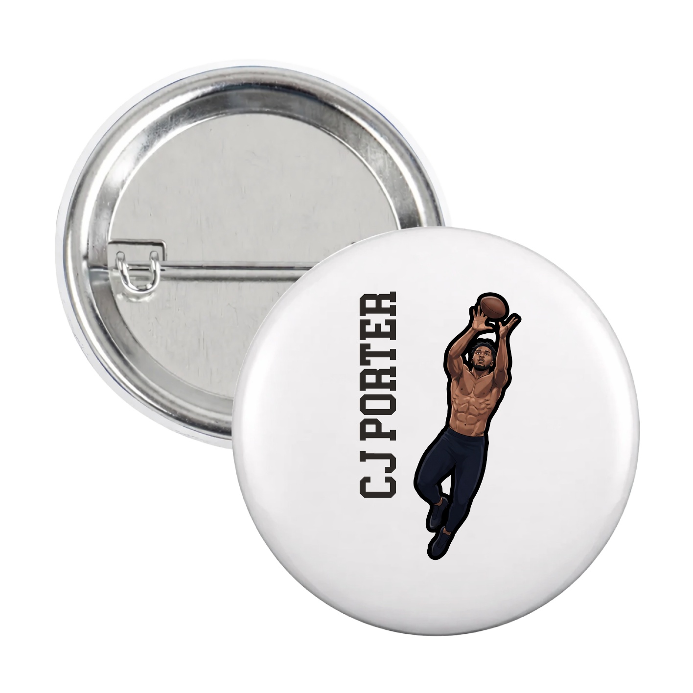 Game Day Button — Name Vertical in White