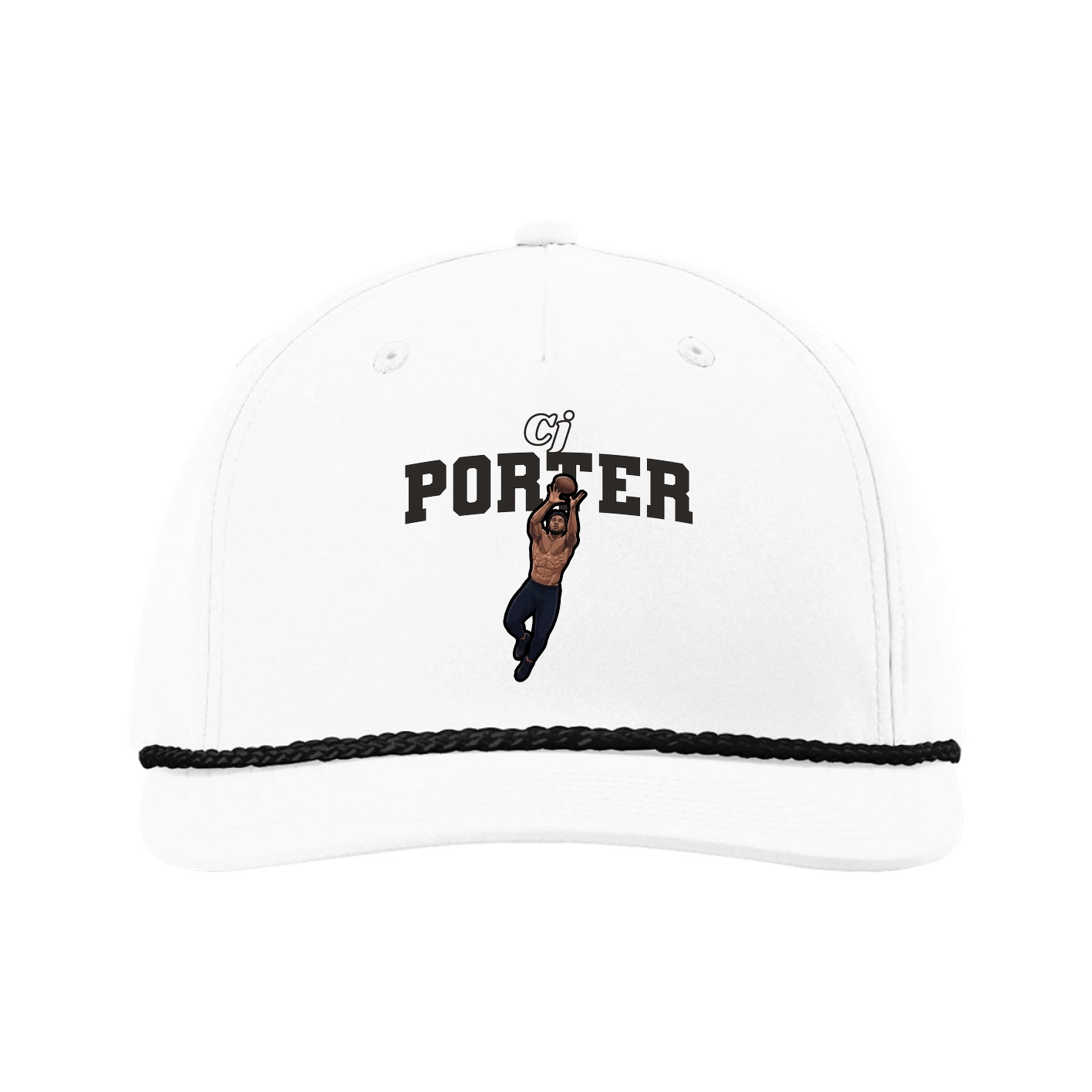 Five-Panel Classic Rope Cap — Name Arch in White