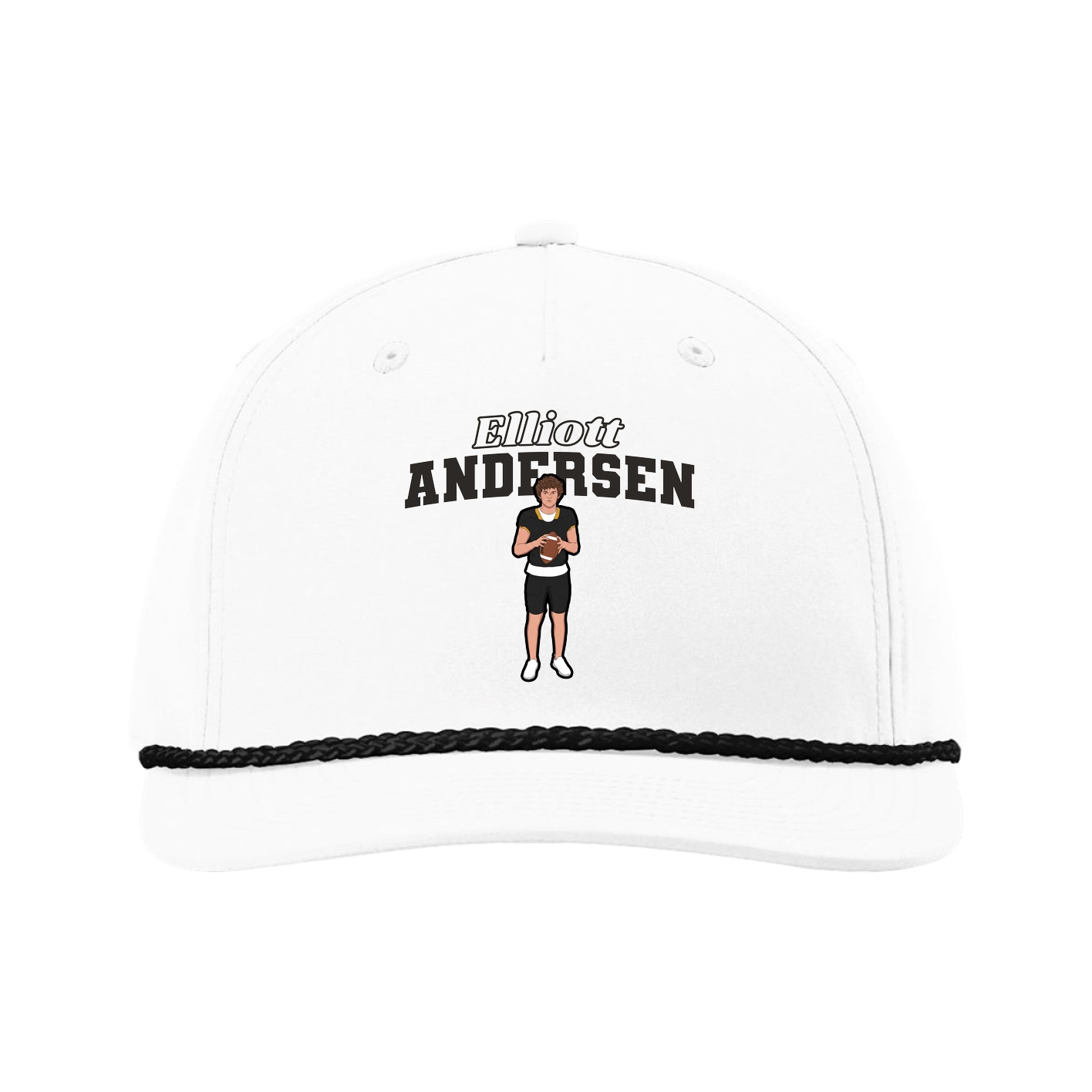 Five-Panel Classic Rope Cap — Name Arch in White