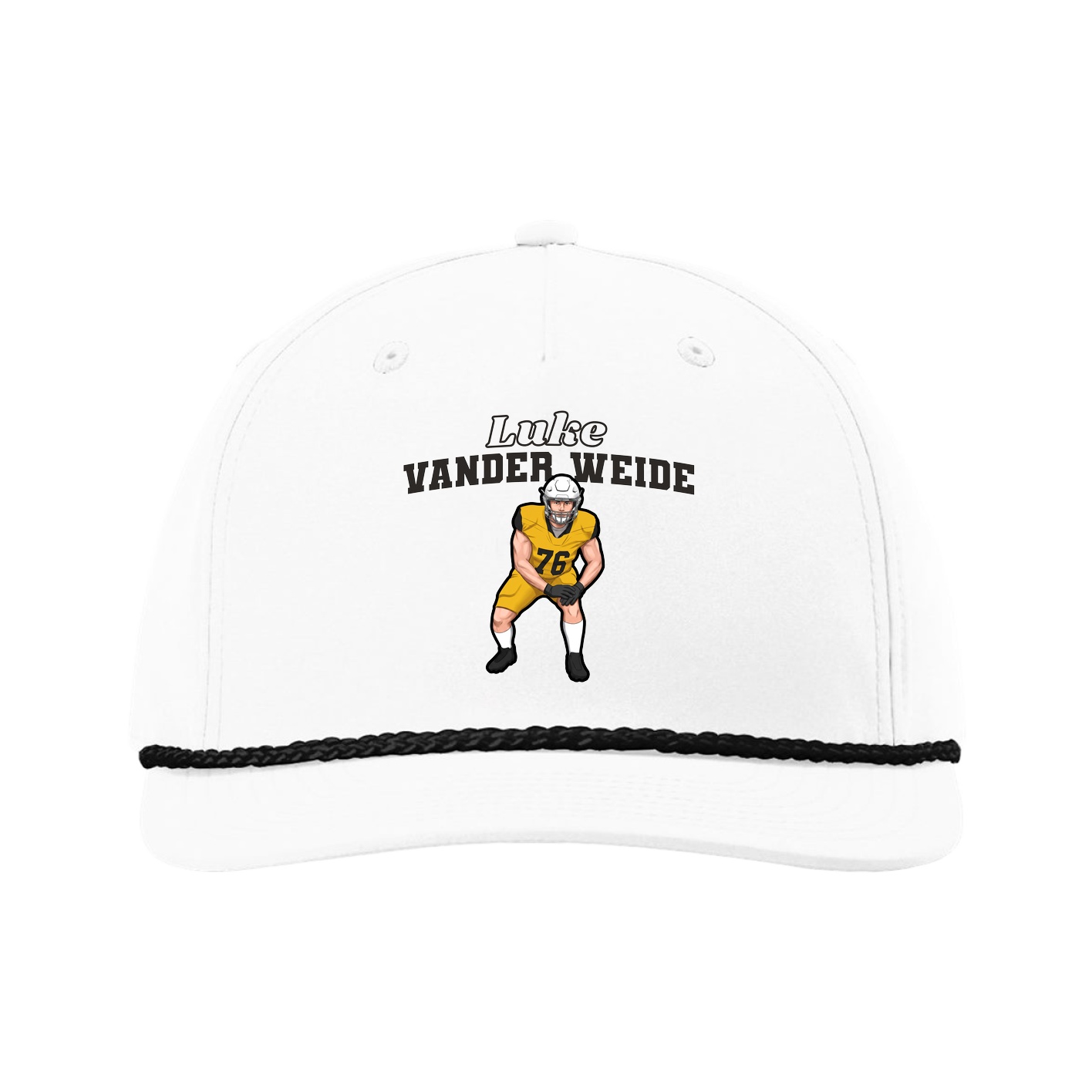 Five-Panel Classic Rope Cap — Name Arch in White