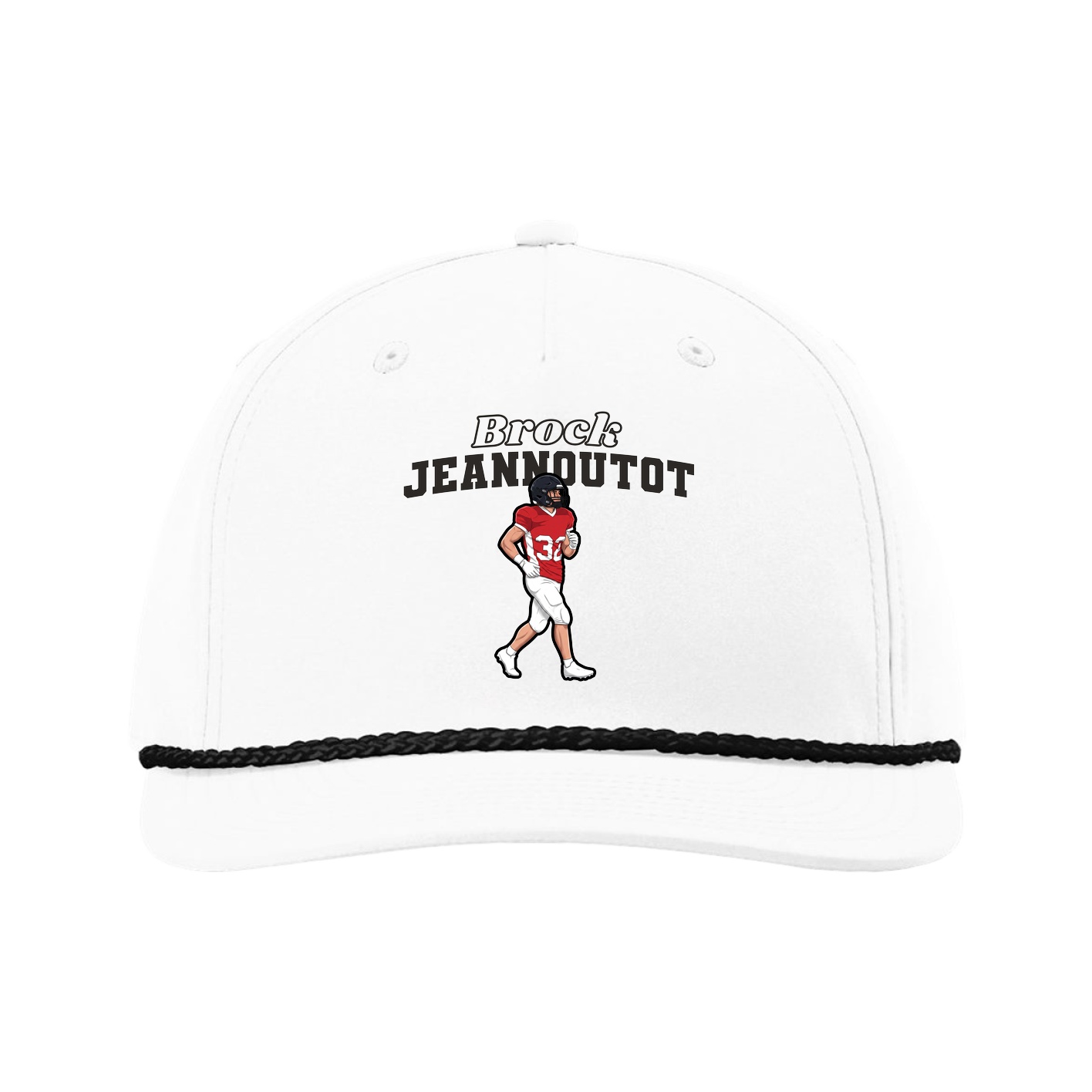 Five-Panel Classic Rope Cap — Name Arch in White