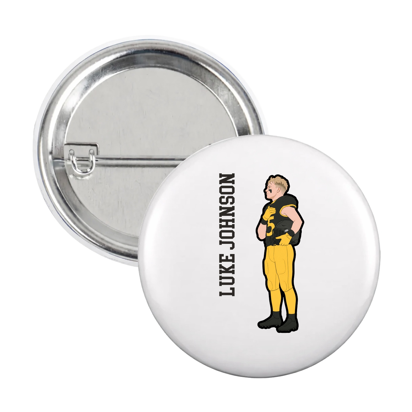 Game Day Button — Name Vertical in White