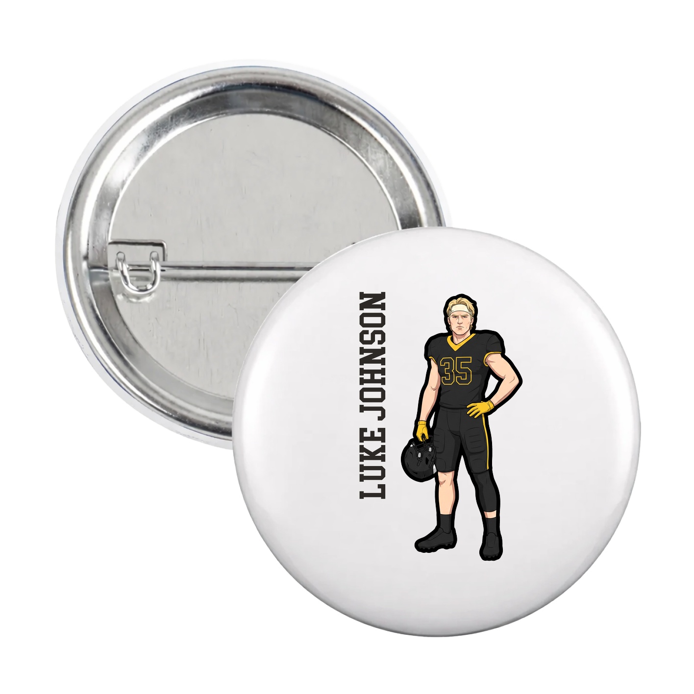 Game Day Button — Name Vertical in White