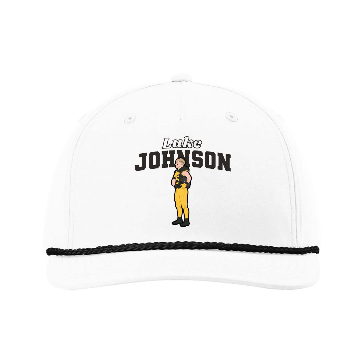 Five-Panel Classic Rope Cap — Name Arch in White