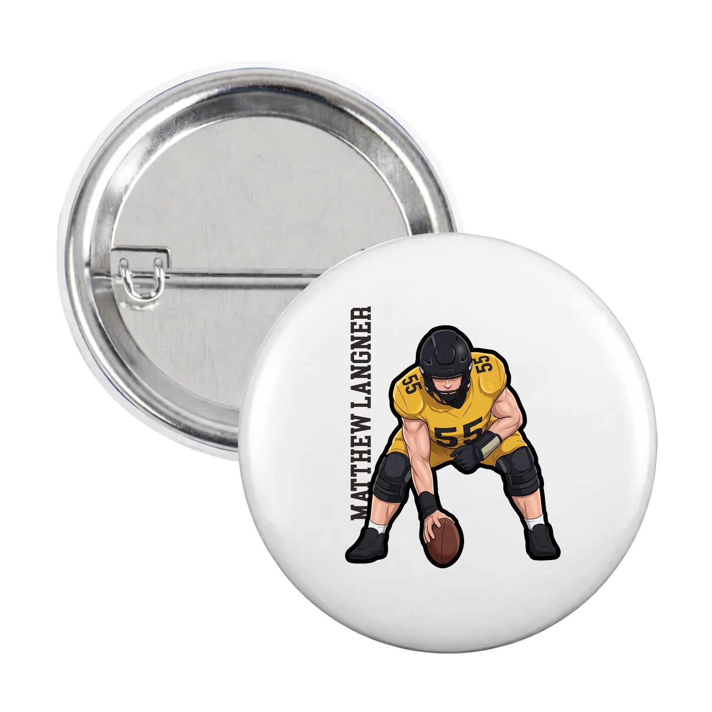 Game Day Button — Name Vertical in White