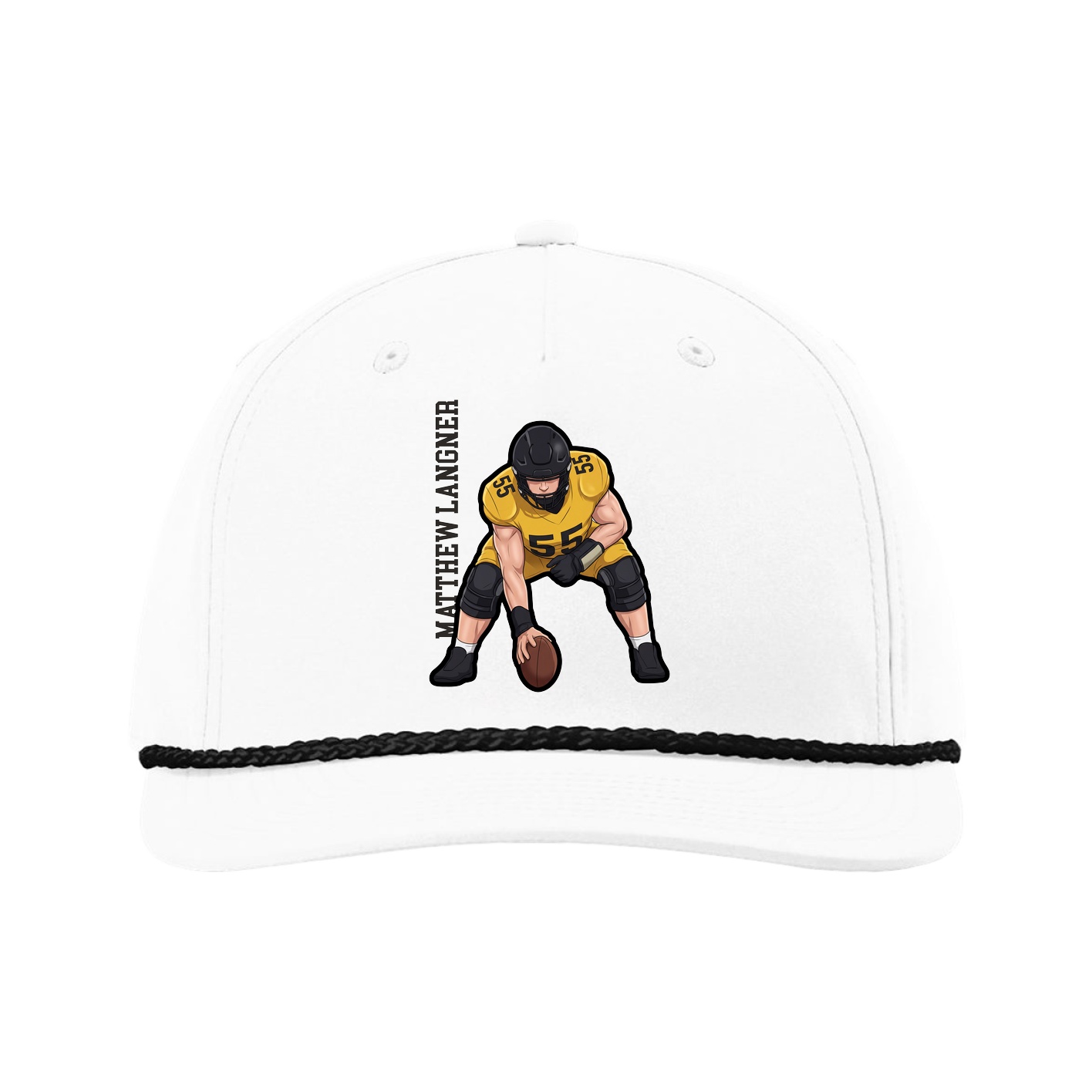 Five-Panel Classic Rope Cap — Name Vertical in White