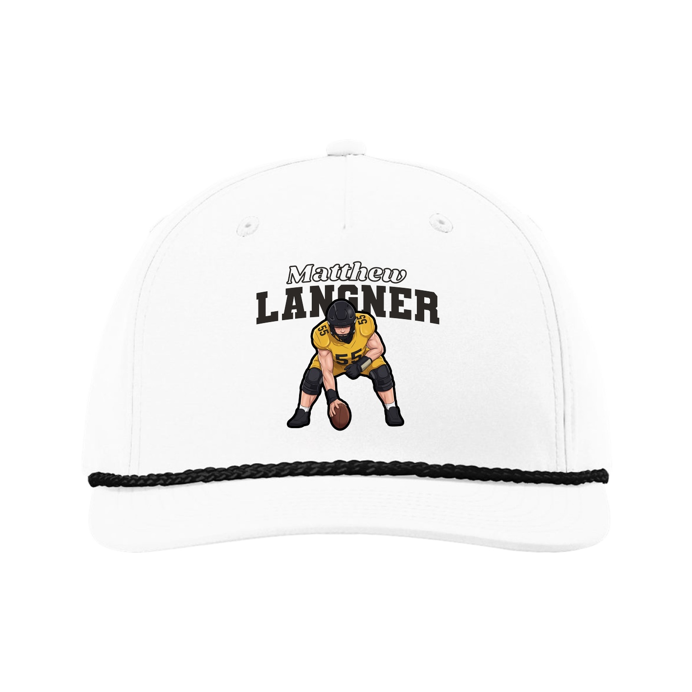 Five-Panel Classic Rope Cap — Name Arch in White