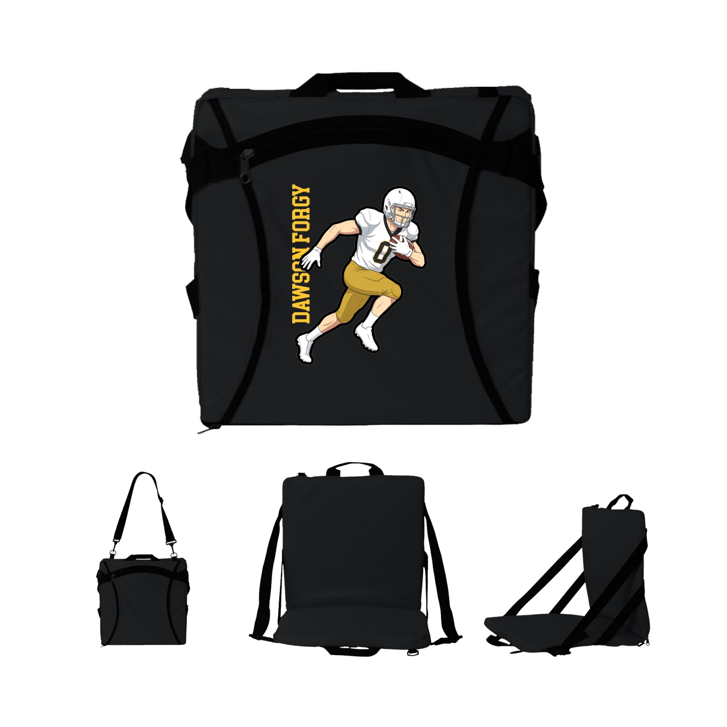 Folding Stadium Seat — Name Vertical in Black