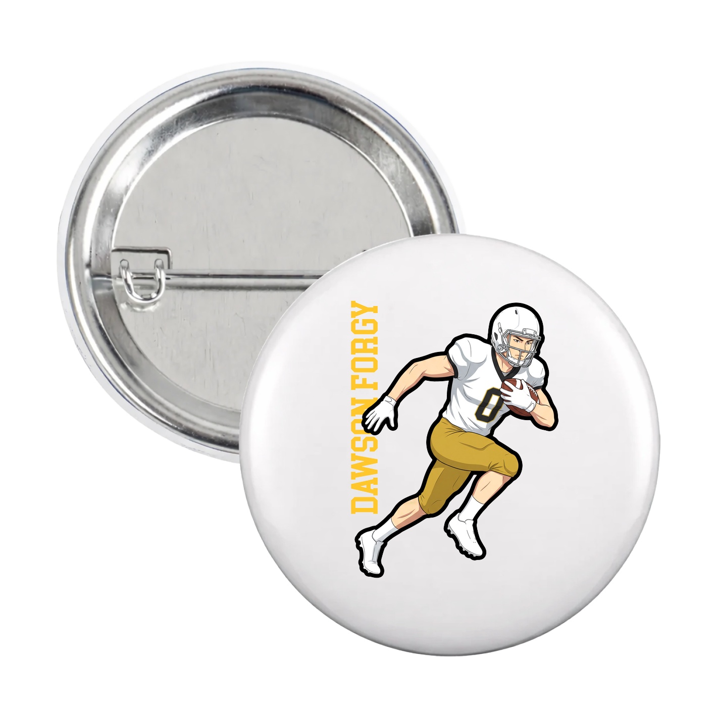 Game Day Button — Name Vertical in White
