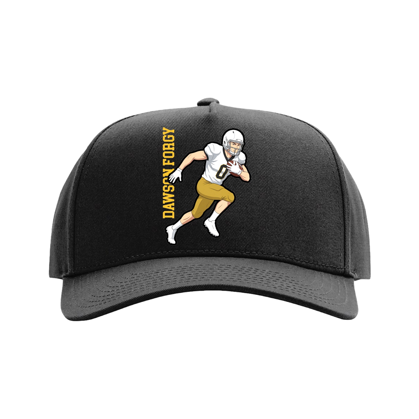Full Fabric Five-Panel Champ Cap — Name Vertical in Black