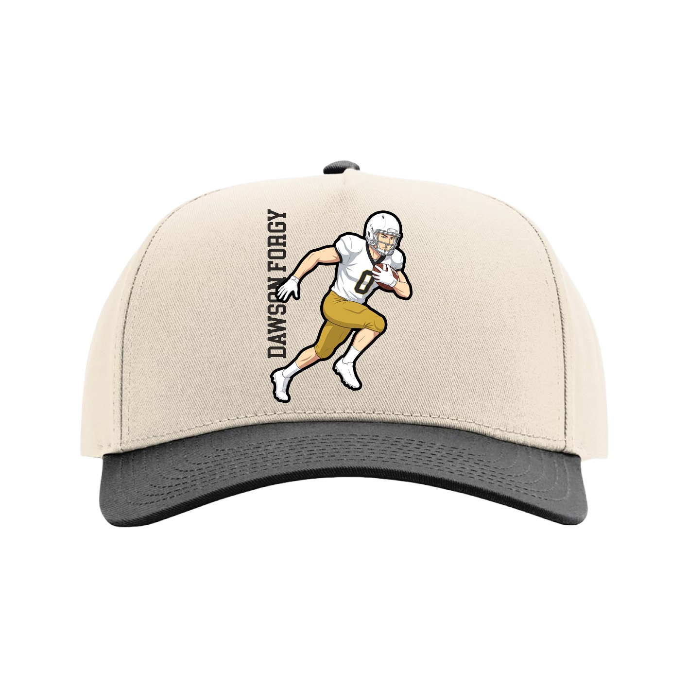 Full Fabric Five-Panel Champ Cap — Name Vertical in Cream/Black