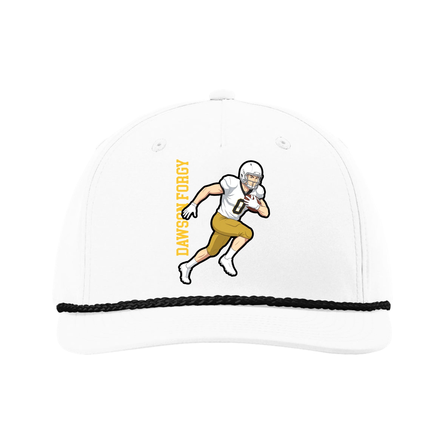 Five-Panel Classic Rope Cap — Name Vertical in White