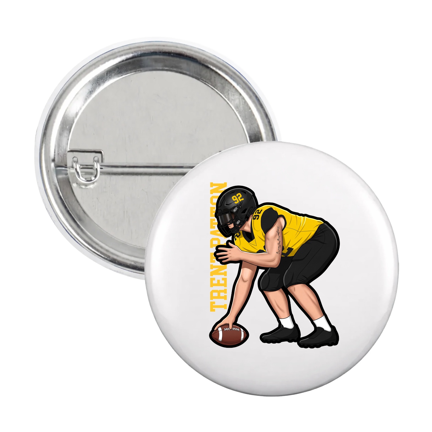 Game Day Button — Name Vertical in White