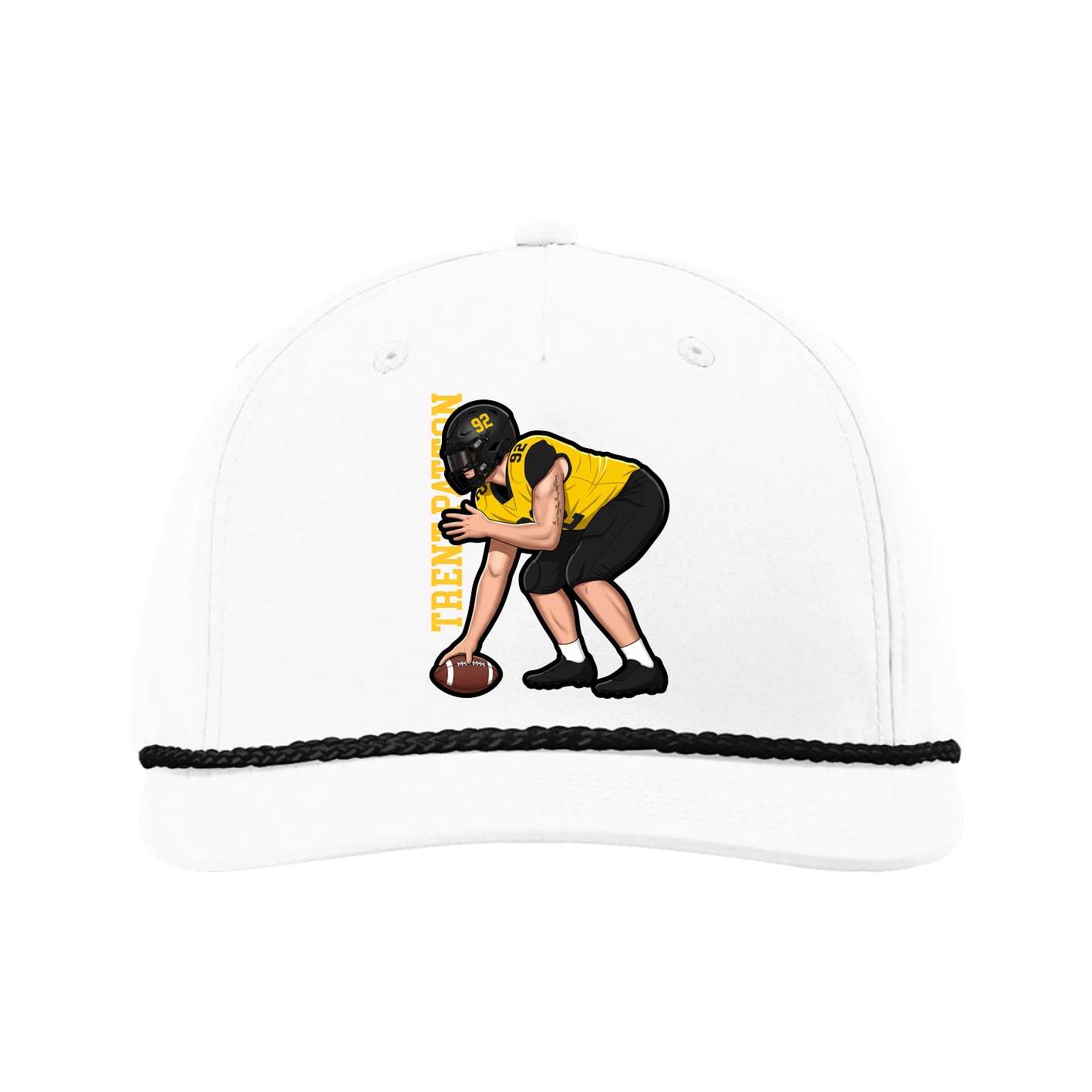 Five-Panel Classic Rope Cap — Name Vertical in White