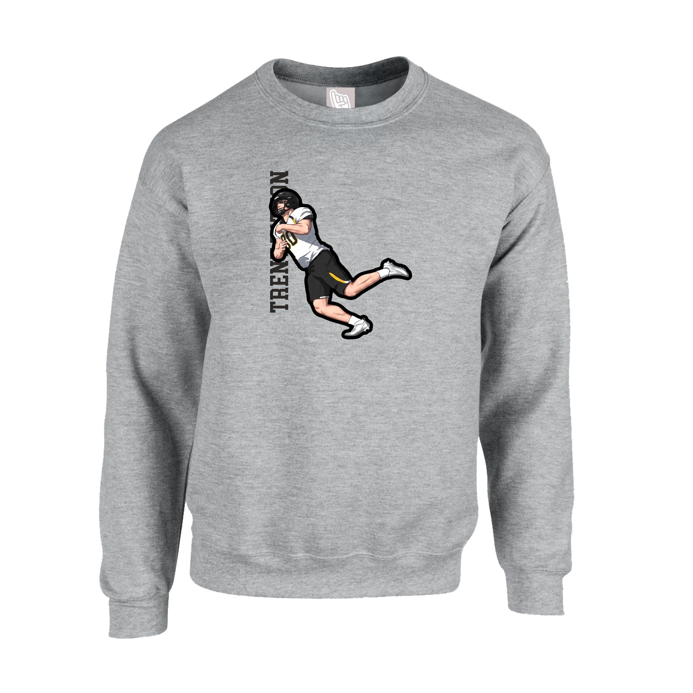 Fleece Crew — Name Vertical in Grey