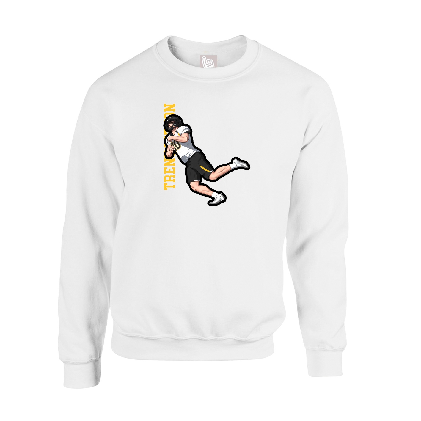 Fleece Crew — Name Vertical in White