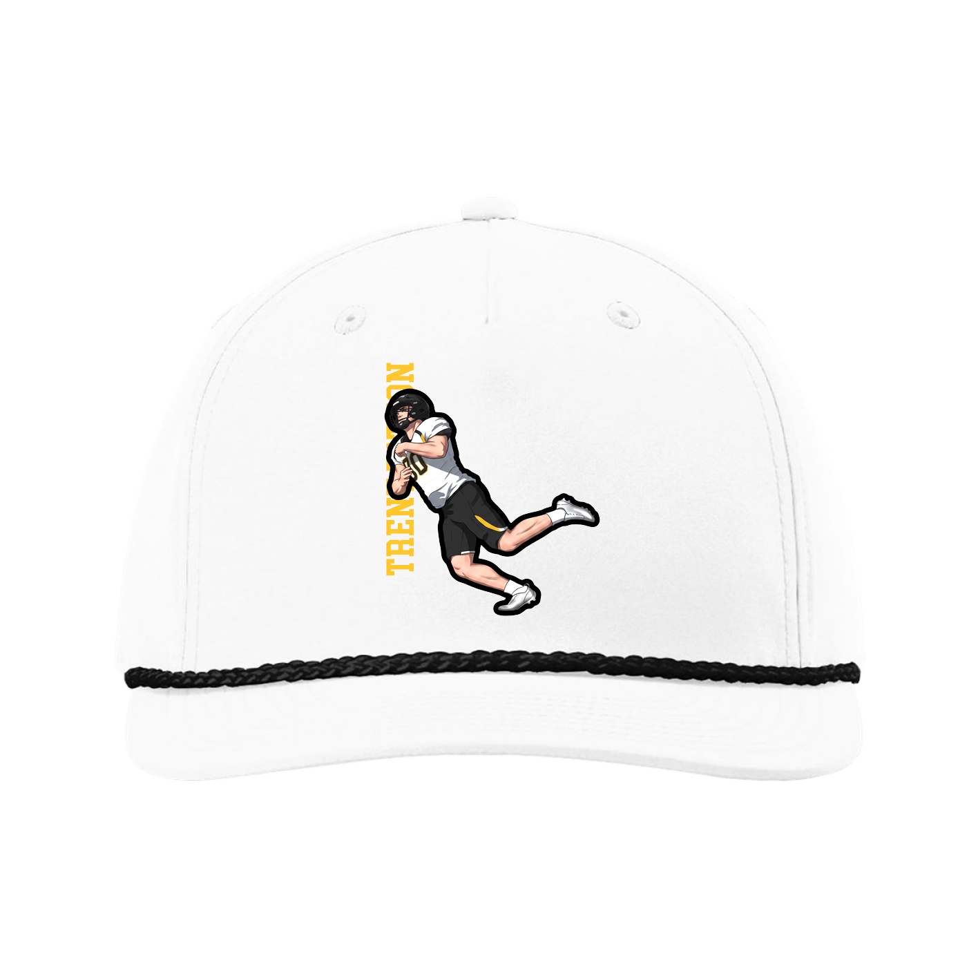 Five-Panel Classic Rope Cap — Name Vertical in White