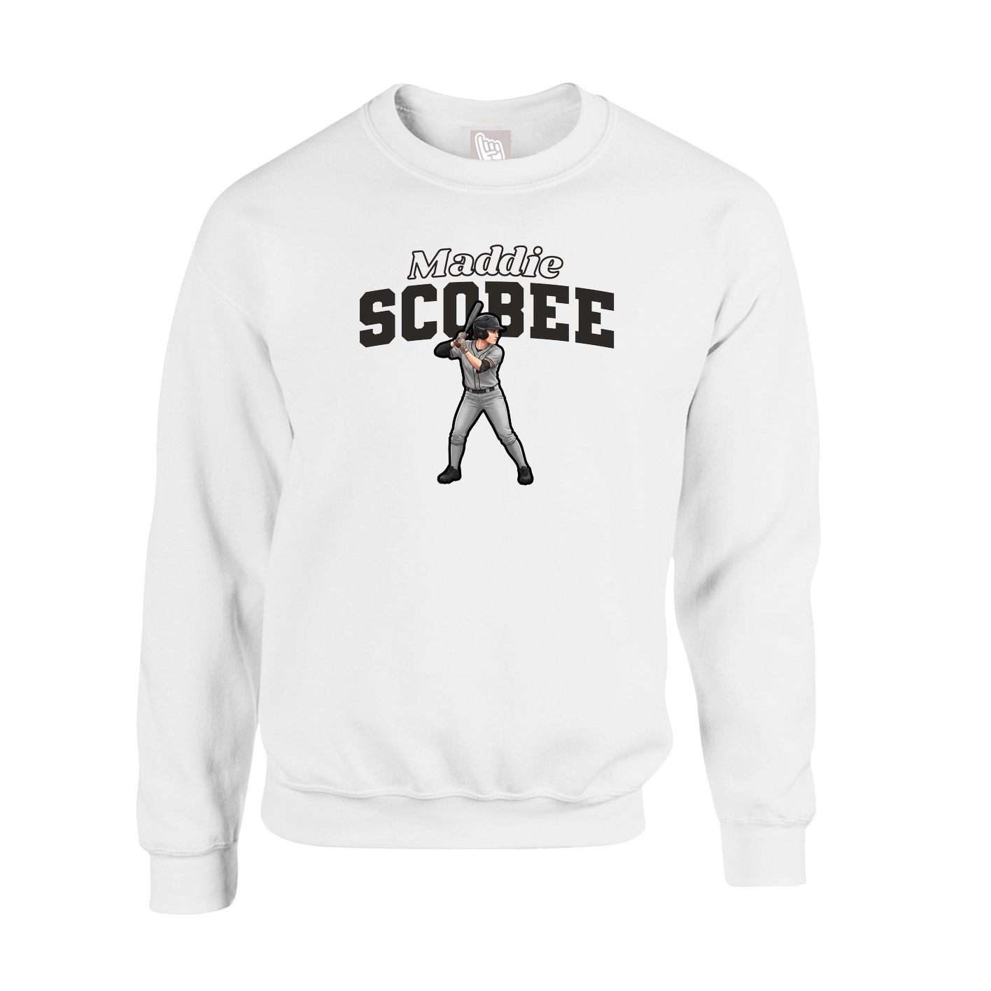 Fleece Crew — Name Arch in White