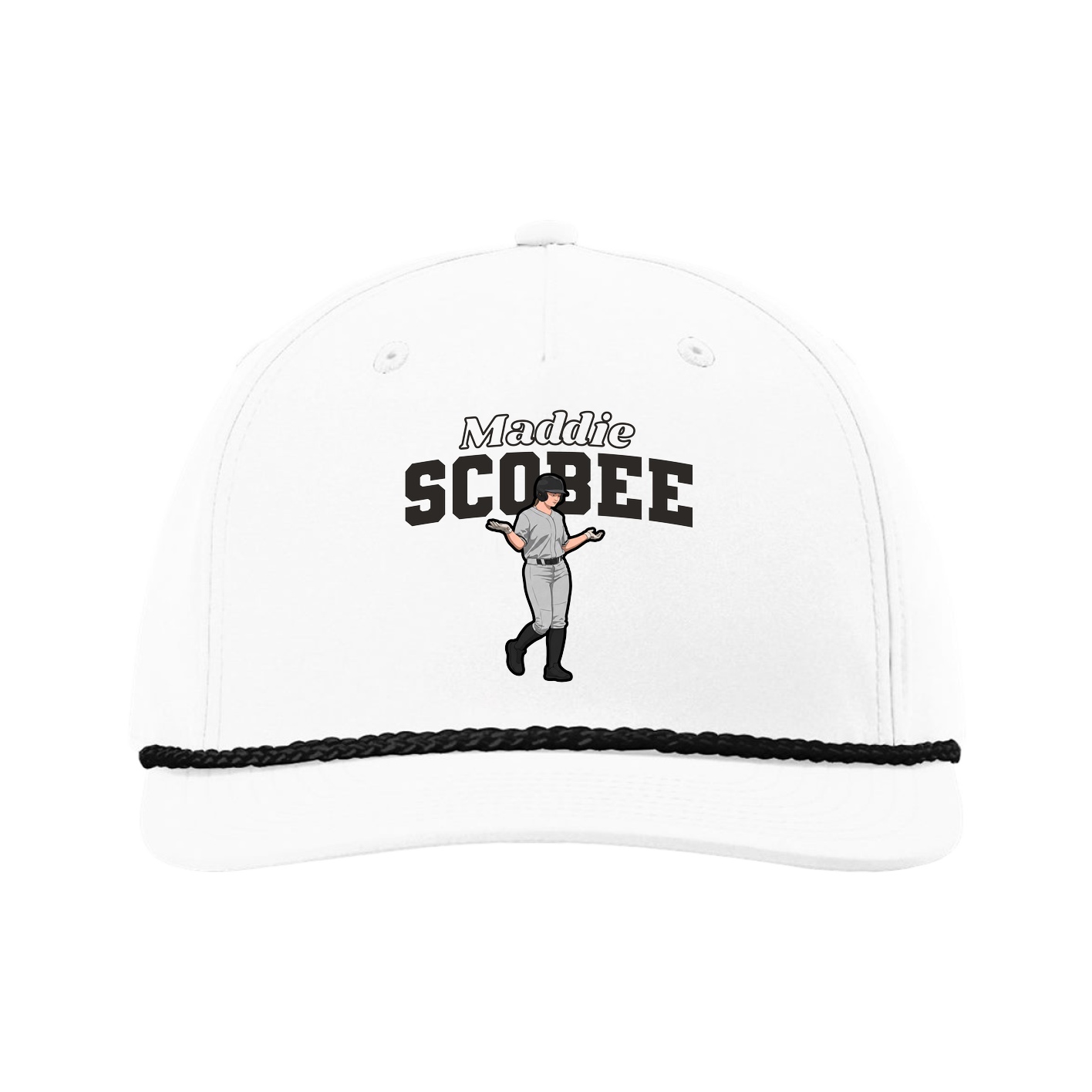 Five-Panel Classic Rope Cap — Name Arch in White